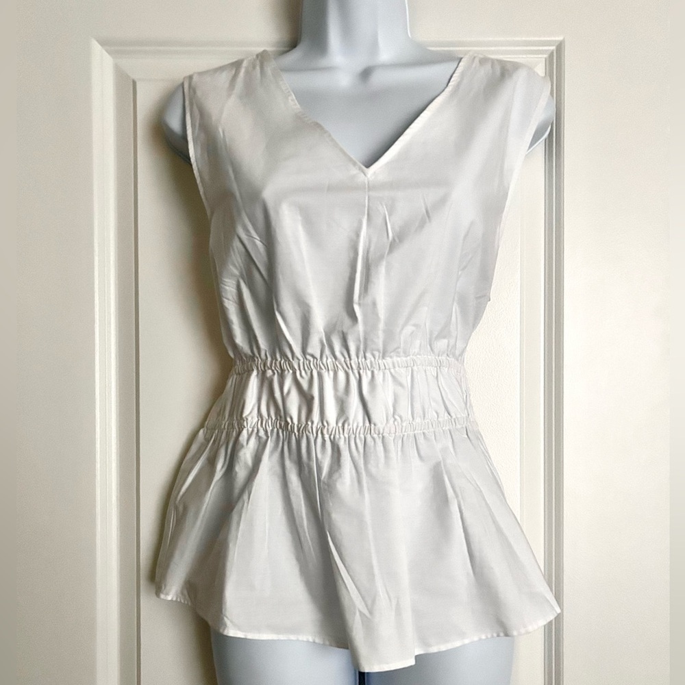 NWT Calvin Klein White V-Neck Peplum Blouse Size Medium